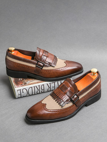 ストラップ調節可能なスリッポンカラーブロックラウンドトゥメンズモンクローファーシューズ