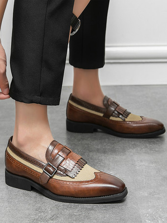 ストラップ調節可能なスリッポンカラーブロックラウンドトゥメンズモンクローファーシューズ