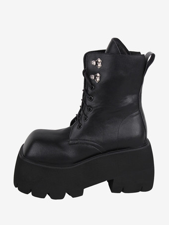 ブラック ゴシック ロリータ ブーツ ブラック グロメット メタリック スクエア トゥ PU レザー ロリータ フットウェア