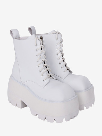 ゴシック ロリータ ブーツ ブラック レースアップ スクエアトゥ PU レザー ロリータ フットウェア