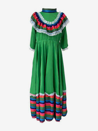 グリーン メキシコのロングスカート民族衣装ハロウィン死者の日のロールプレイヨーロッパとアメリカの舞台大きなスイングスカート