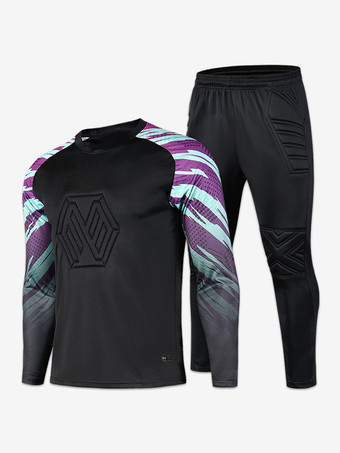Nero Maglia da calcio per portiere set da 2 pezzi abbigliamento sportivo a maniche lunghe