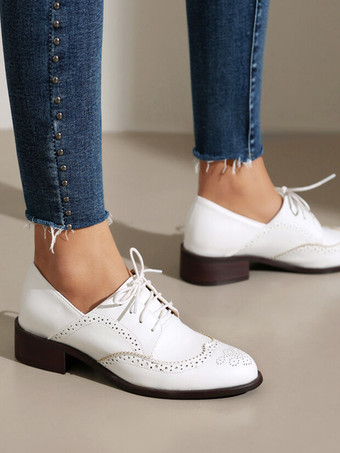 レディース ラウンドトゥ パピーヒール PUレザー オックスフォード