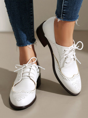 レディース ラウンドトゥ パピーヒール PUレザー オックスフォード