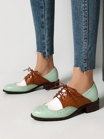 レディース ラウンドトゥ パピーヒール PUレザー オックスフォード