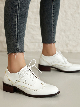 レディース ラウンドトゥ パピーヒール PUレザー オックスフォード