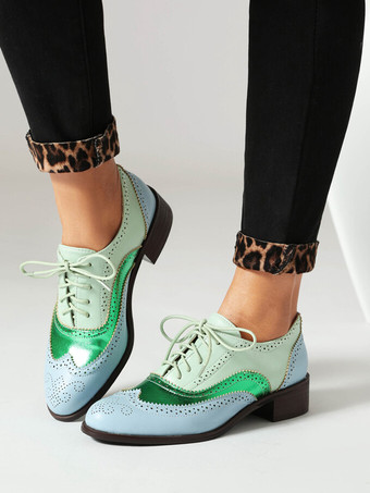 レディース ラウンドトゥ パピーヒール PUレザー オックスフォード