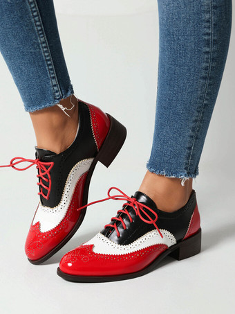 レディース ラウンドトゥ パピーヒール PUレザー オックスフォード