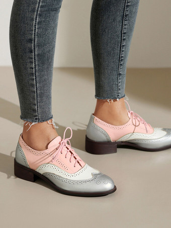 レディース ラウンドトゥ パピーヒール PUレザー オックスフォード