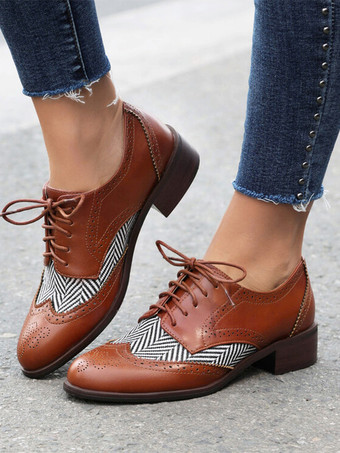 レディース ラウンドトゥ パピーヒール PUレザー オックスフォード