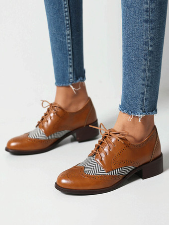 レディース ラウンドトゥ パピーヒール PUレザー オックスフォード