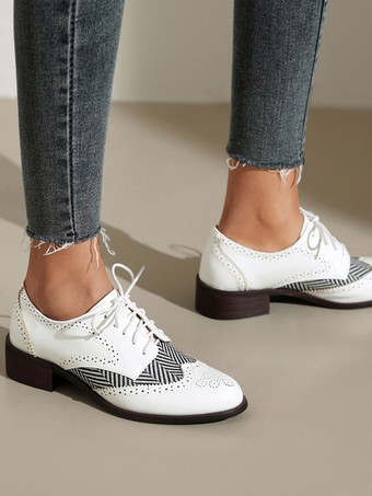 レディース ラウンドトゥ パピーヒール PUレザー オックスフォード