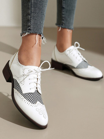 レディース ラウンドトゥ パピーヒール PUレザー オックスフォード