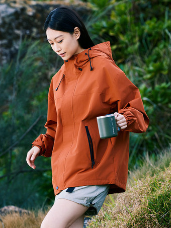 防水ハイキングジャケット フード付き ユニセックス カラーブロック ジップコート