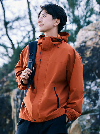 防水ハイキングジャケット フード付き ユニセックス カラーブロック ジップコート