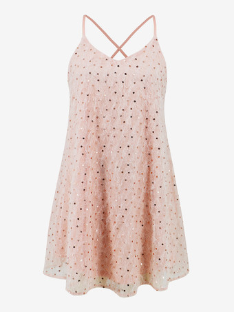 スパンコールドレス スパゲッティストラップ クロスオーバーバック セクシー バースデーパーティー ミニドレス