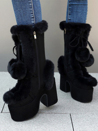 ブラック スイートロリータブーツ スエード ナップボウ ラウンドトゥ ホワイトロリータフットウェア