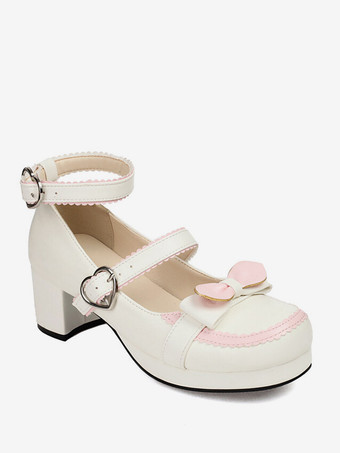 スイートロリータフットウェア 赤いリボン PUレザー チャンキーヒール ロリータパンプス