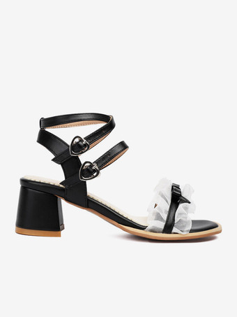 スイートロリータサンダル ピンクリボン PUレザー ラウンドトゥ ロリータ サマーシューズ