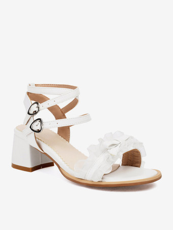 スイートロリータサンダル ピンクリボン PUレザー ラウンドトゥ ロリータ サマーシューズ