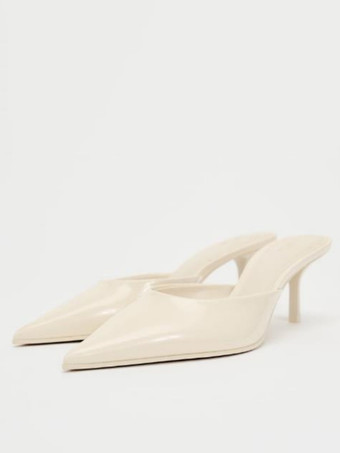 アイボリー ハイヒールミュール ブラック ポインテッドトゥ スティレットヒール パンプス