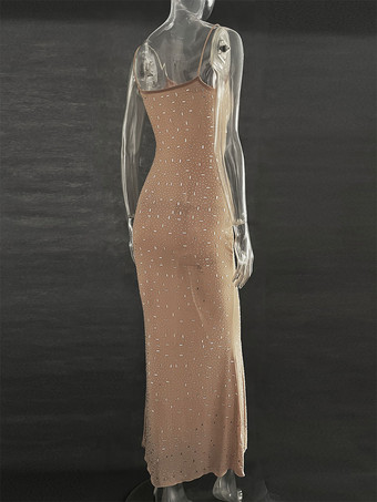 グリッタードレス スパゲッティストラップ バックレス セクシー ナイトアウト クラブ ロングドレス