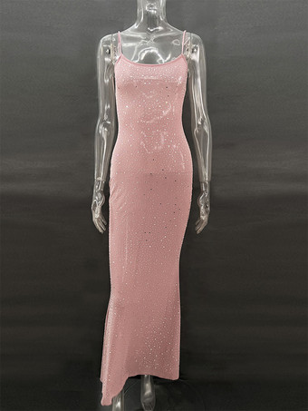 グリッタードレス スパゲッティストラップ バックレス セクシー ナイトアウト クラブ ロングドレス