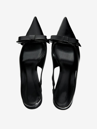 黒のハイヒール、リボン、スリングバック、スティレットヒール、ドレスシューズ