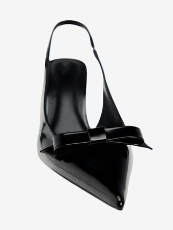 黒のハイヒール、リボン、スリングバック、スティレットヒール、ドレスシューズ