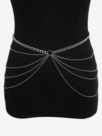 シルバー シンプルなベリーチェーン レイヤード サマービキニ ビーチボディチェーン