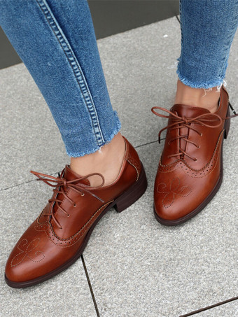 レディースオックスフォード ラウンドトゥ パピーヒール レースアップ ヴィンテージシューズ