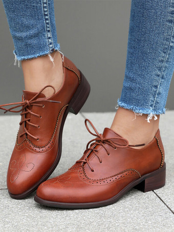 レディースオックスフォード ラウンドトゥ パピーヒール レースアップ ヴィンテージシューズ