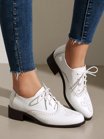 レディースオックスフォード ラウンドトゥ パピーヒール レースアップ ヴィンテージシューズ