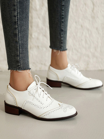 Women's Oxfords Patchwork Round Toe Puppy Heel Oxford Shoes