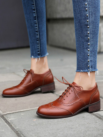 Women's Oxfords Patchwork Round Toe Puppy Heel Oxford Shoes