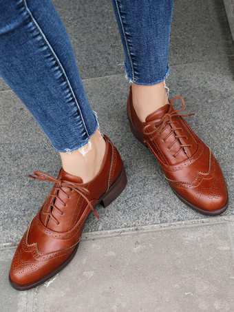 Women's Oxfords Patchwork Round Toe Puppy Heel Oxford Shoes