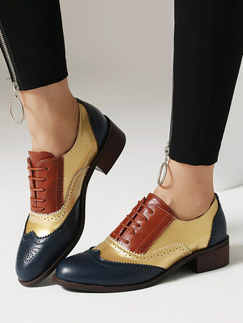 レディースオックスフォード ラウンドトゥ パピーヒール レースアップシューズ