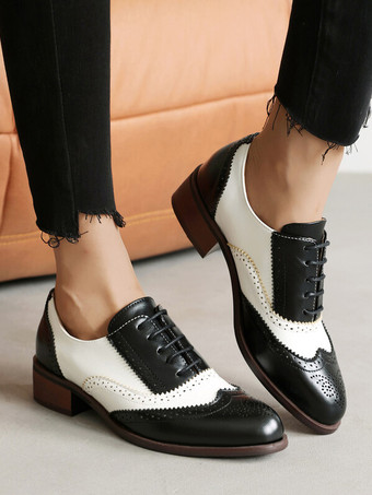 レディースオックスフォード ラウンドトゥ パピーヒール レースアップシューズ
