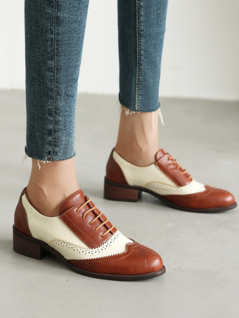 レディースオックスフォード ラウンドトゥ パピーヒール レースアップシューズ