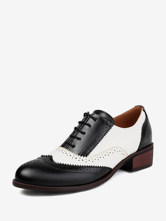 ブラック レディースオックスフォード ラウンドトゥ パピーヒール レースアップシューズ