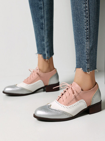 Women's Oxfords Patchwork Round Toe Puppy Heel Oxford Shoes