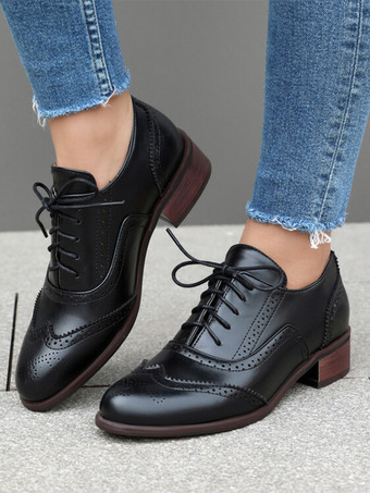 Women's Oxfords Patchwork Round Toe Puppy Heel Oxford Shoes