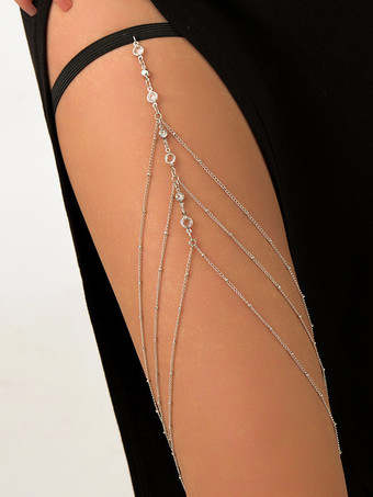 シルバー チャーム太ももチェーン クリスタルビーズ レイヤードビキニ ビーチレッグチェーン