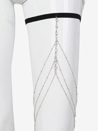 チャーム太ももチェーン クリスタルビーズ レイヤードビキニ ビーチレッグチェーン