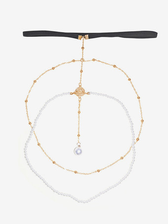 上品な太ももチェーン レイヤードパールビーズビキニ ビーチレッグチェーン