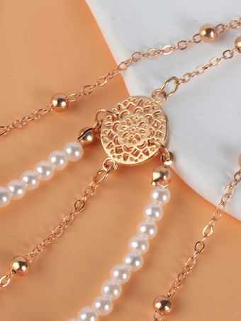 上品な太ももチェーン レイヤードパールビーズビキニ ビーチレッグチェーン