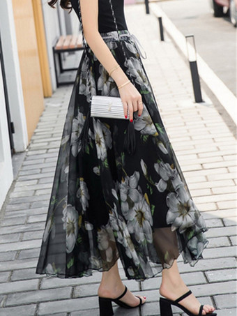 花柄フルスカート ハイウエスト 春 夏 秋 カジュアルスカート