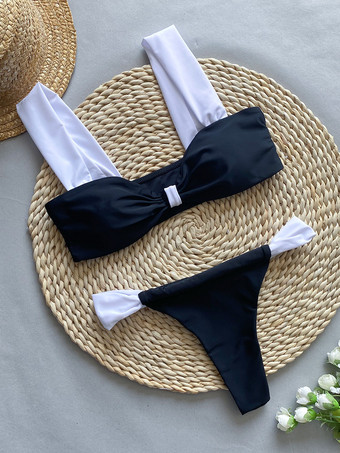 レディース ビキニ水着 ブラック 結び目 不規則 ウエスト上げ 夏 ビーチ 水着