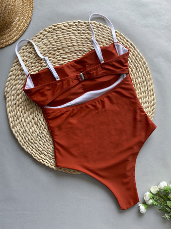 1ピース水着 コントラストスパゲッティストラップ パディング ビーチバケーション水着