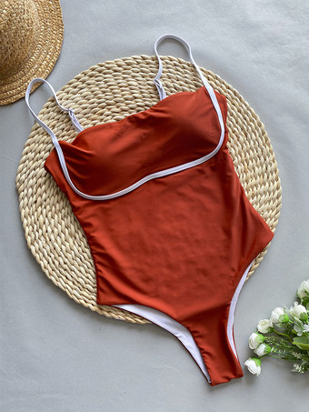 1ピース水着 コントラストスパゲッティストラップ パディング ビーチバケーション水着